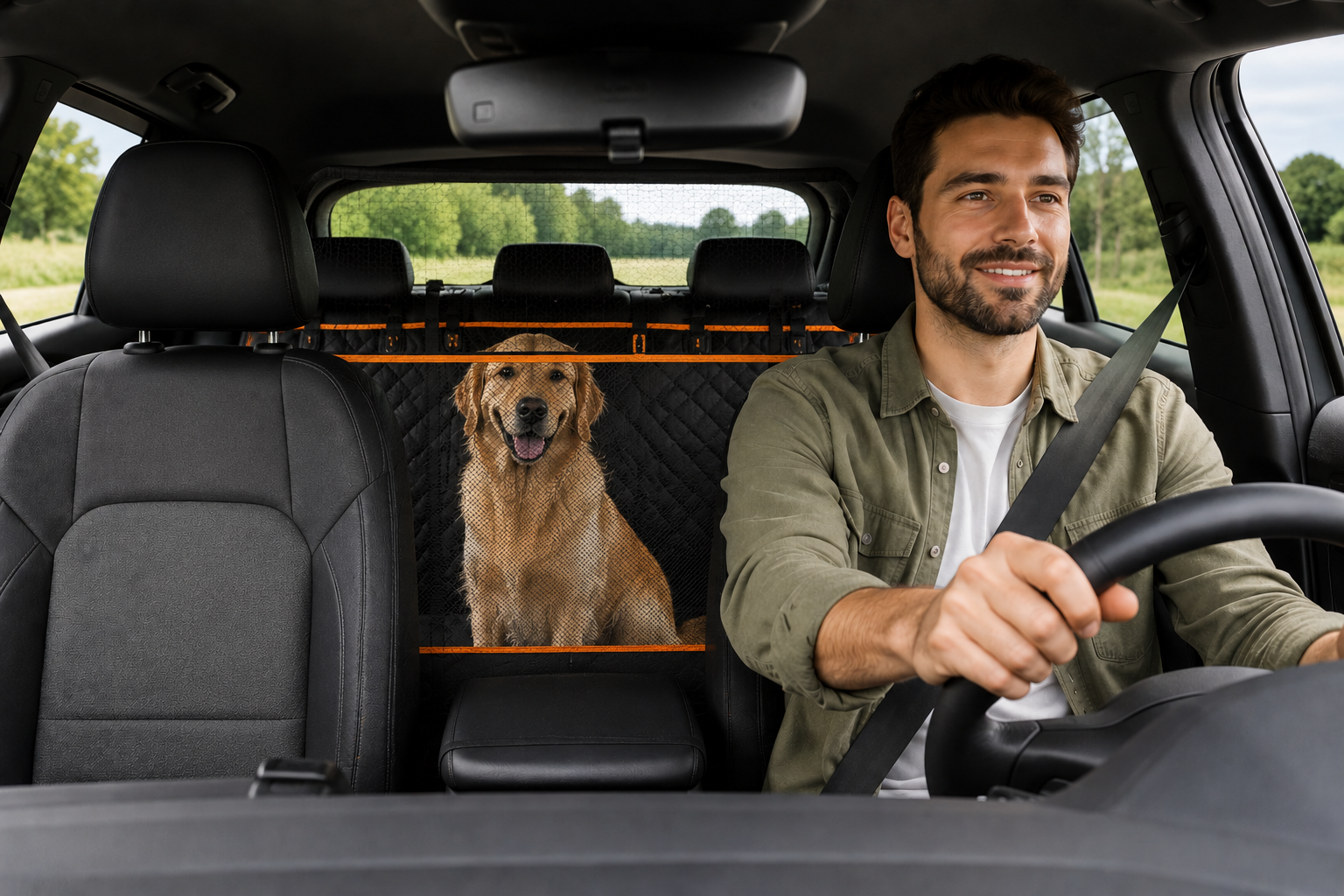Housse de siège arrière pour chien avec filet de protection – Hamac de voiture imperméable avec poche de rangement