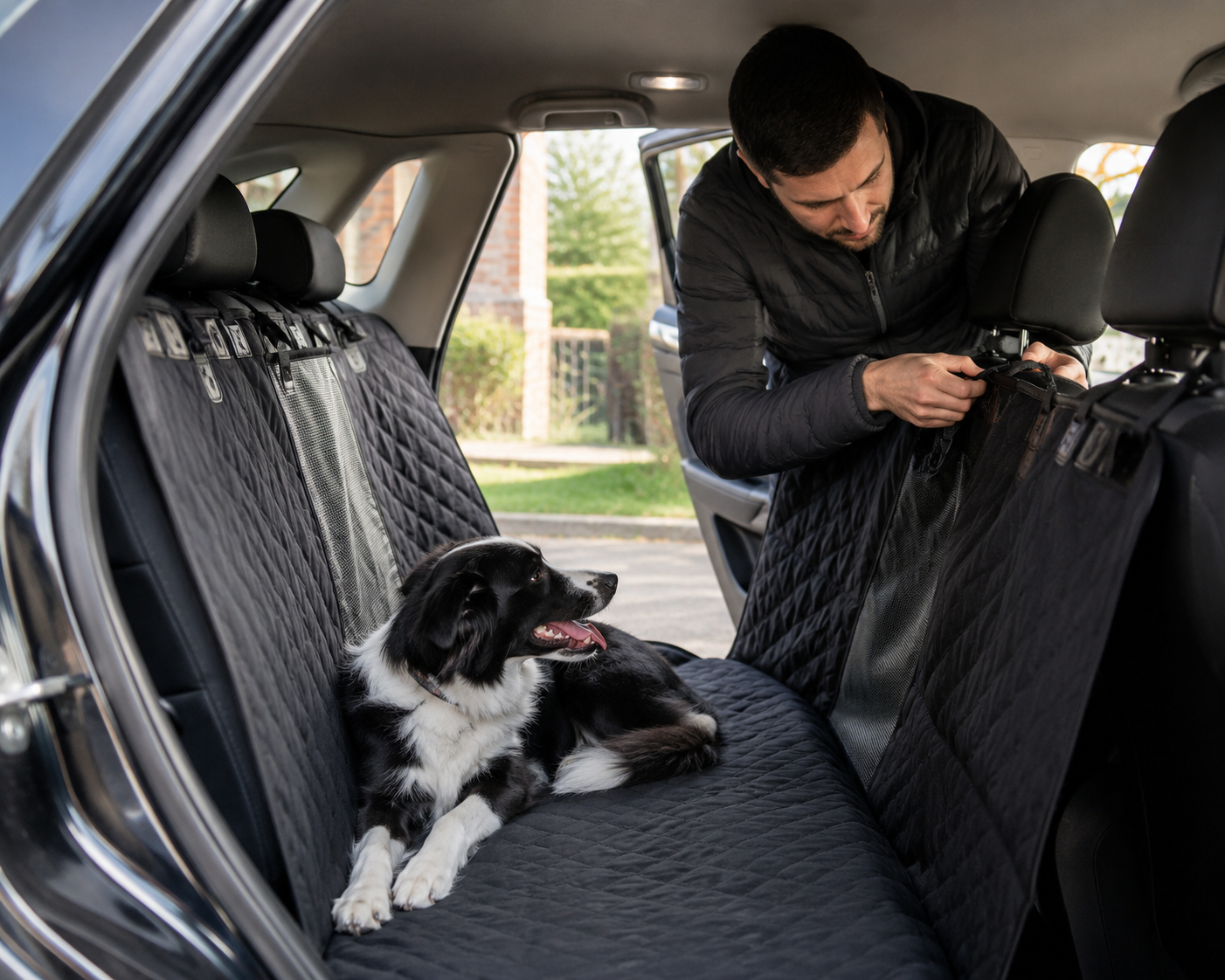 Housse de siège arrière pour chien avec filet de protection – Hamac de voiture imperméable avec poche de rangement