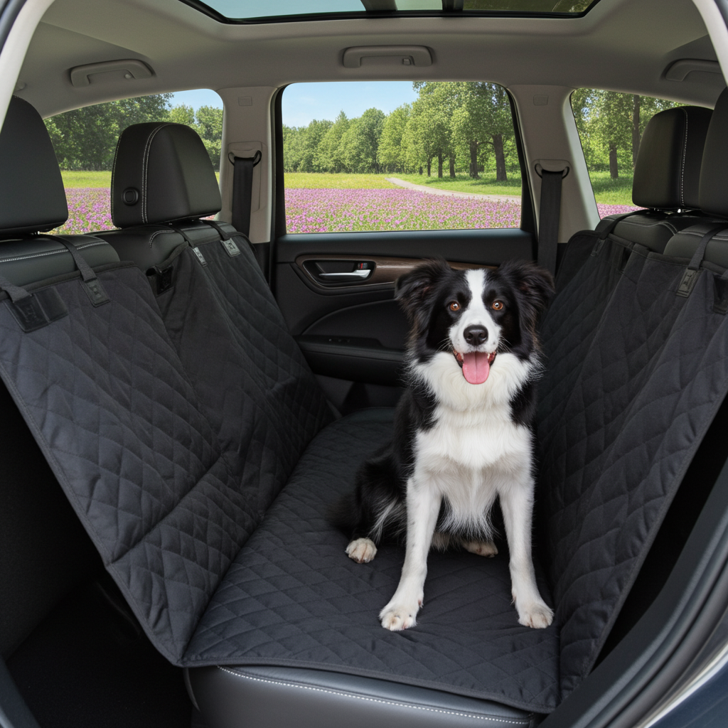 Housse de siège arrière pour chien avec filet de protection – Hamac de voiture imperméable avec poche de rangement