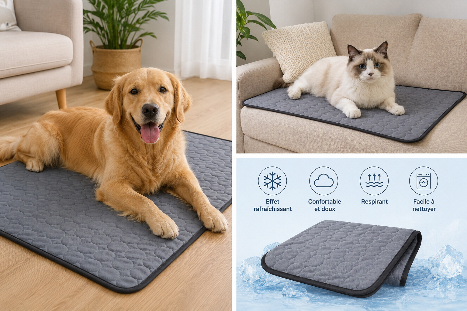 Tapis Rafraîchissant pour Chien, chat et lapin, effet Fraîcheur Instantané, Résistant et Confortable